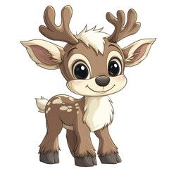 Cute cartoon deer character isolated on transparent background, PNG