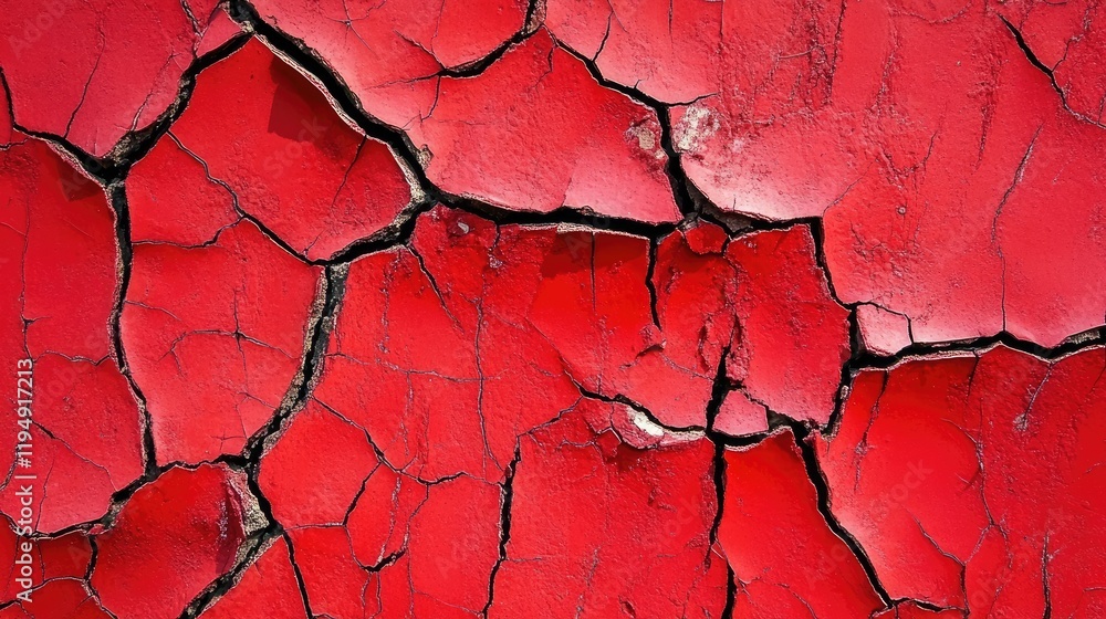 Aufkleber a red cracked surface with a smooth, glossy finish and deep cracks, creating a unique, textured look