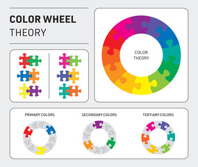 Vector color wheel theory twelve puzzle pieces