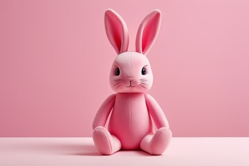 Fototapeta premium there is a pink bunny toy sitting on a table
