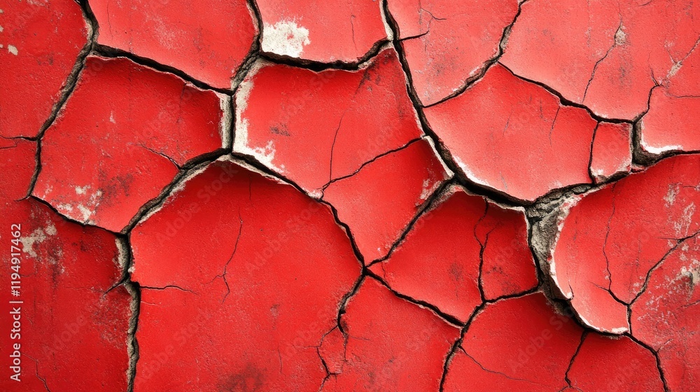 Aufkleber a red cracked surface with random fissures and a worn texture, creating an imperfect but beautiful b