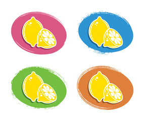 Vector fresh fruit labels with lemon illustration