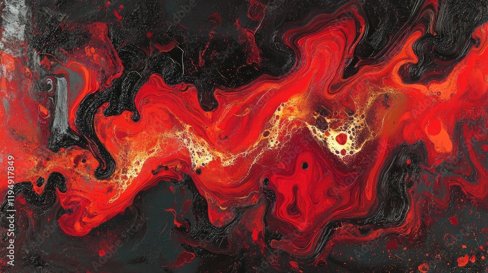 Poster a red digital art composition with swirling energy patterns and glowing textures, offering a dynamic