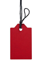Red Tag Mockup Isolated on White Background, Blank Label with String, Hanging Price Tag, Empty Gift Tag, Simple Red Tag, Marketing Tag, Advertising Tag, Red Rectangle Label,  Isola