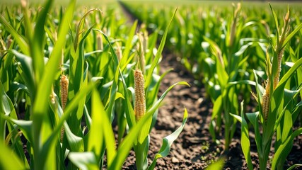 Corn Saplings in Agricultural Field - AI Photography