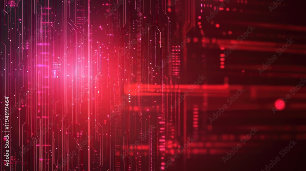 Poster a rich red digital art backdrop with glowing energy lines and abstract patterns, offering a modern a