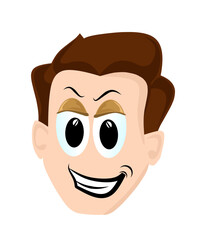 Fototapeta premium Set of different boy emotions in cartoon style. Vector illustration of different boy facial expressions: thoughtful, angry, sleepy, happy, smiling, crying, isolated on white background.