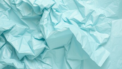 Crumpled Light Blue Wrapping Paper Texture, Turquoise Background, Closeup, High Detail
