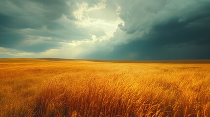 Golden field under stormy sky