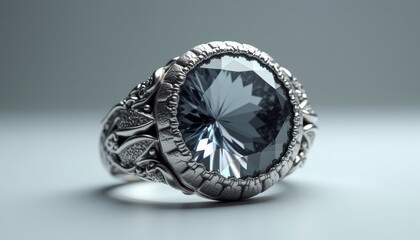 Elegant silver ring featuring a striking black gemstone in perfect detail