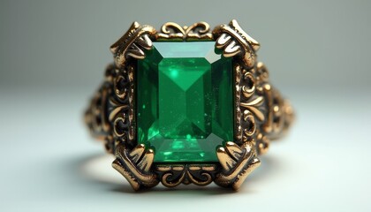Elegant vintage ring with a striking green gemstone showcased in detail