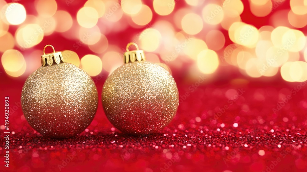Poster a sleek red backdrop with soft bokeh lights and shimmering golden holiday elements.