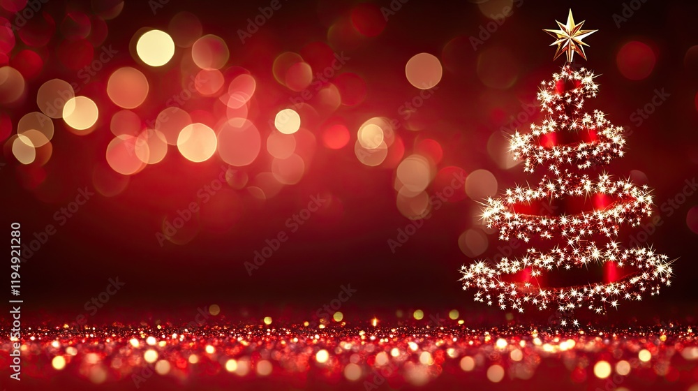 Poster a sleek red christmas background featuring sparkling bokeh and elegant snowflake designs.