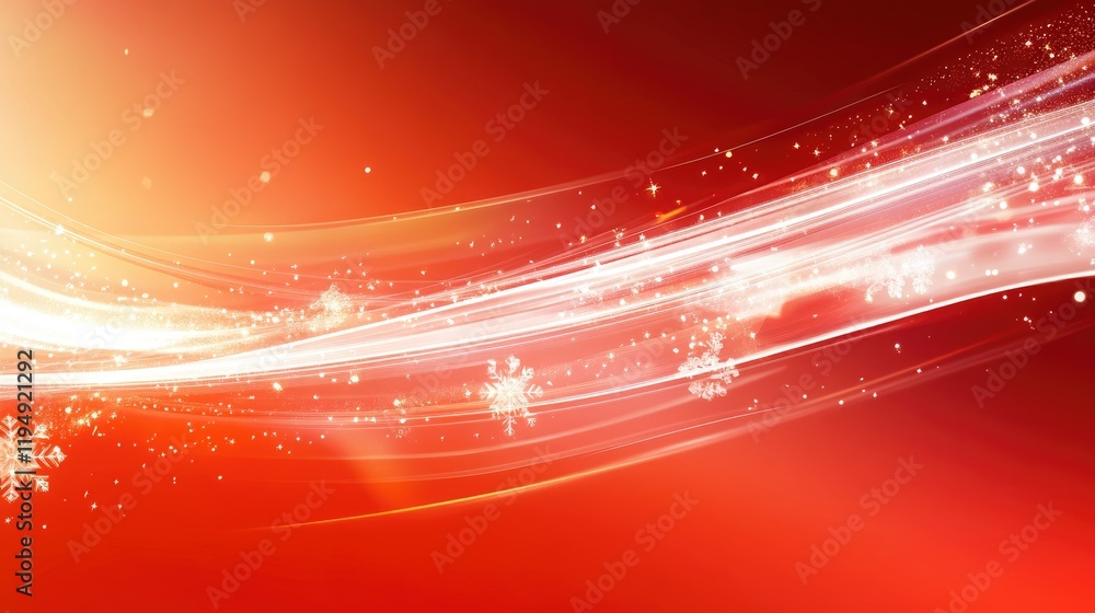 Poster a sleek red christmas background featuring sparkling bokeh and elegant snowflake designs.