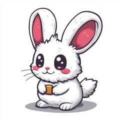 Fototapeta premium Adorable White Bunny Holding a Small Treat