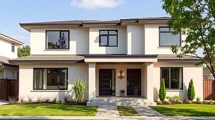 Fototapeta premium Luxury Modern Two-Story House Exterior: Dream Home Architectural Design