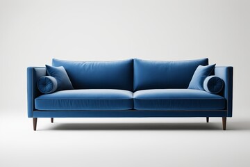 Fototapeta premium a close up of a blue couch with pillows on a white background