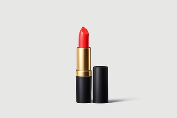 Fototapeta premium a close up of a lipstick with a red lipstick on a white background
