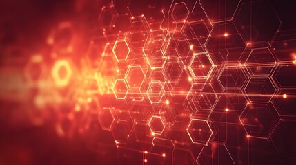 Obraz premium Abstract Red Hexagon Network Digital Technology Background Futuristic Modern Design Glowing Lines Elegant Pattern Bright Red Color Scheme Graphic 