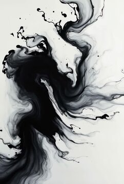 Black alcohol ink paint stroke flowing on white background. Watercolor splash, painting effect. Marble style. Abstract art design. Smoke canvas texture. Vertical video