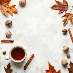 Autumn Leaves and Acorns with Coffee Cozy Indoor Composition Warm Environment Top Seasonal Vibes