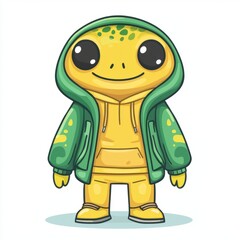 Obraz premium Adorable Yellow Creature Wearing Green Hoodie