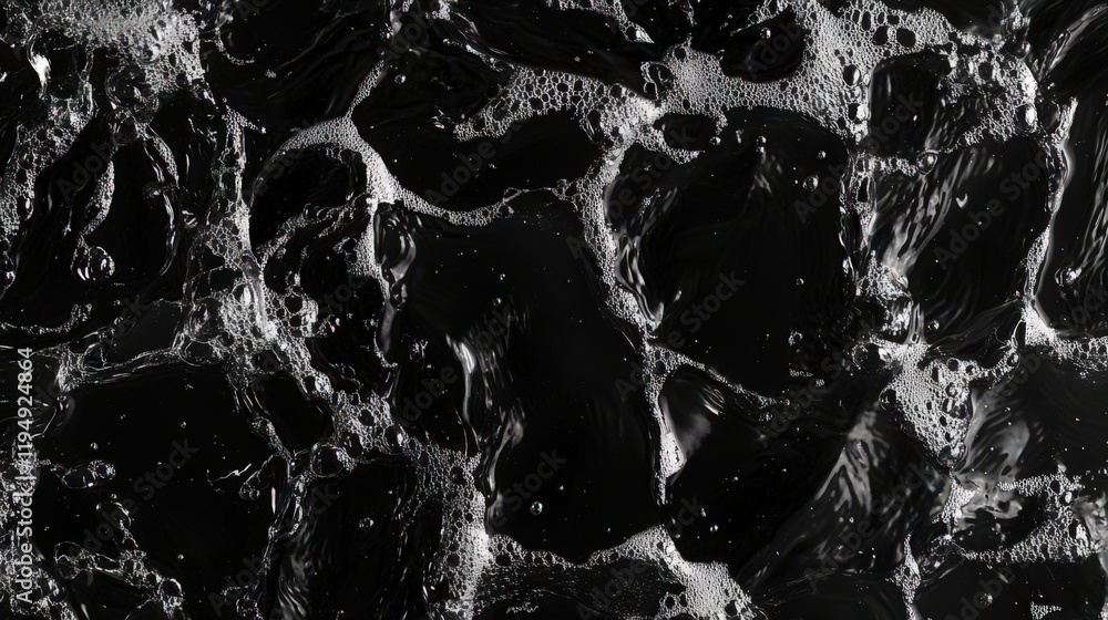 Poster black water surface with white foam creates an abstract pattern of light and shadow