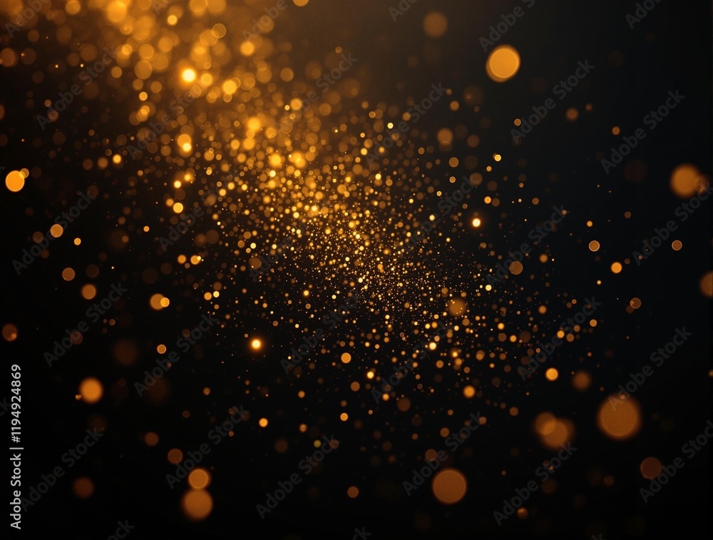 Poster black background with a collection of orange and yellow lights scattered throughout, creating a bokeh effect.