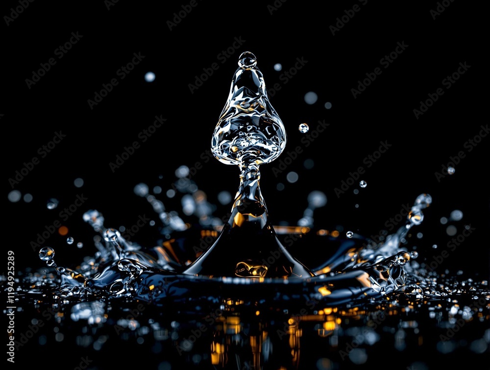 Aufkleber close-up of a droplet of water suspended in the air, with a splash pattern surrounding it against a 