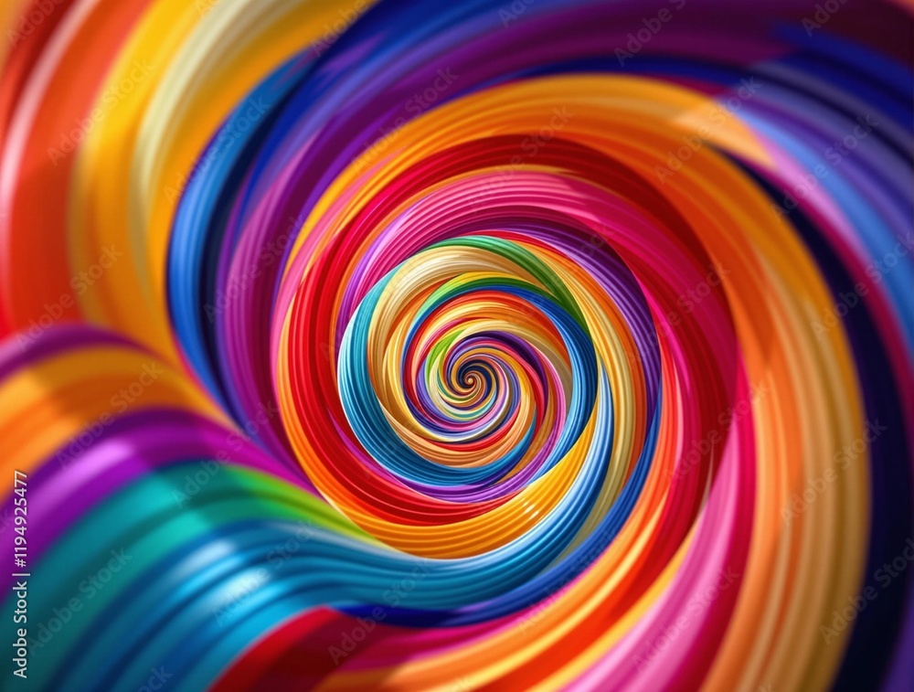 Poster colorful spiral design with vibrant shades of blue, green, orange, and red. the spiral is smooth and