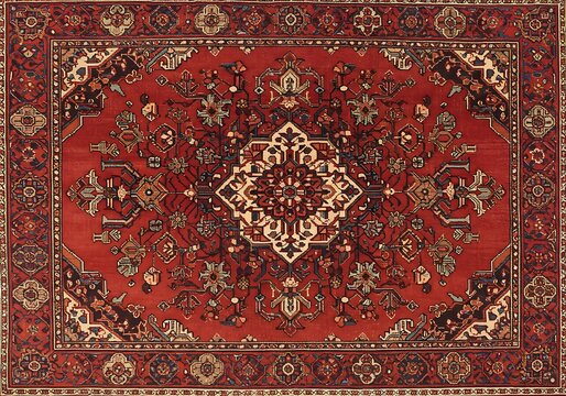 Old Persian carpet with pattern. top view. Old Red Persian Carpet Texture, abstract ornament