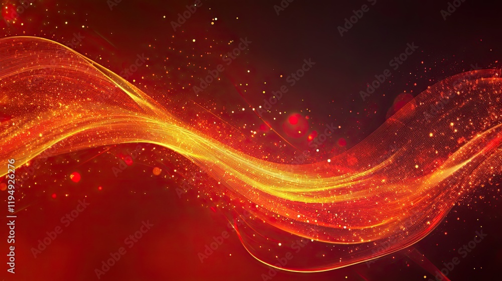 Poster a vibrant red digital art background with abstract light rays and glowing effects, offering a futuri