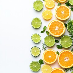 Obraz premium Bright Citrus Fruits Slices Fresh Produce Food White Background Top Freshness Concept