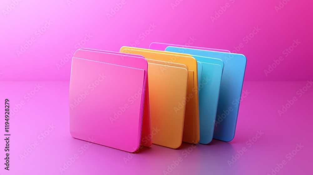 Poster colorful file folders on a pink background representing organization, document management, and effic