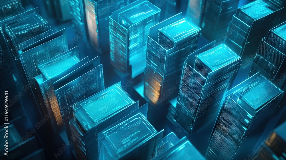Poster futuristic data transfer concept with transparent digital structures and network visualization for t