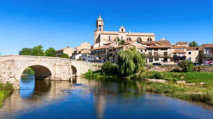 Fototapeta premium Medieval Village with Stone Bridge