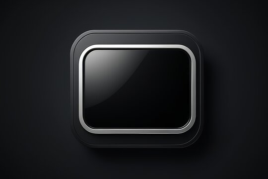 a close up of a black button with a silver frame