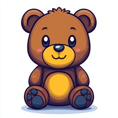 Fototapeta premium Adorable Brown Bear Cub Sitting Cartoon Illustration