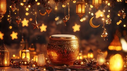 Golden Ramadan Drum and Lanterns: A Festive Night