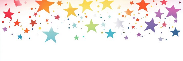 Festive Background Design Colorful Stars and Confetti Scattered on a White Background