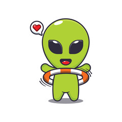 alien playing hula hoop. mascot cartoon character vector illustration.