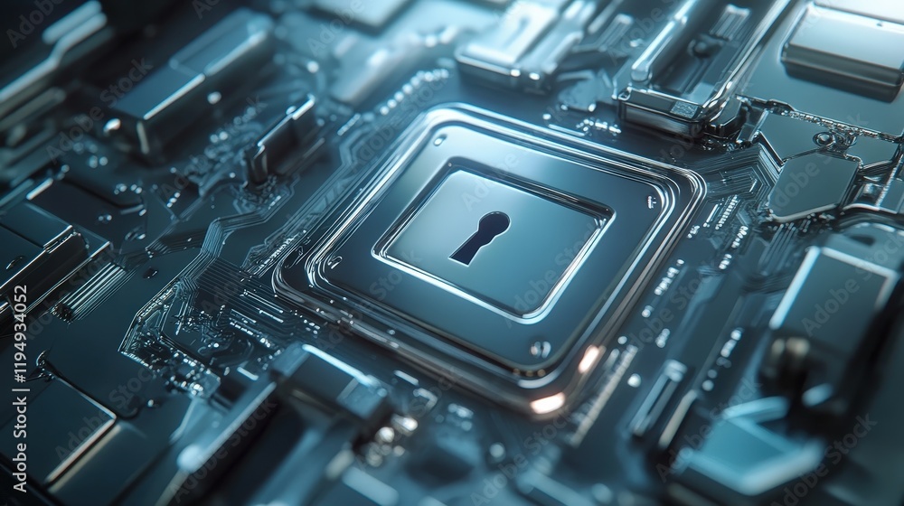 Aufkleber modern circuit board with lock symbol representing security in business technology and internet conn