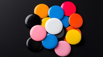Colorful Round Buttons on Black Background