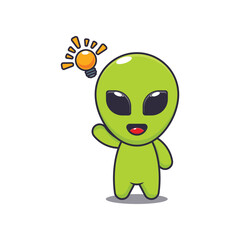alien get an idea. mascot cartoon character vector illustration.