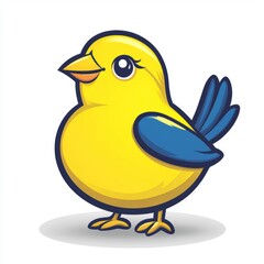 A Cute Yellow Bird With Blue Wings