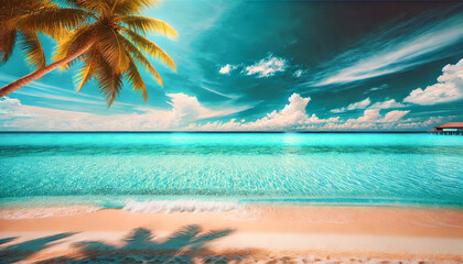 tropical beach island with palm trees.Stunning nature landscape view. Concept of relaxation, summer and holiday and travel 