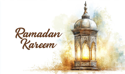 Ramadan Kareem greeting, with beautiful lantern on the background