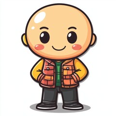 Happy Bald Cartoon Boy Wearing Jacket