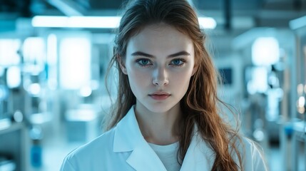 Fototapeta premium Female scientist with a confident expression working in a laboratory setting