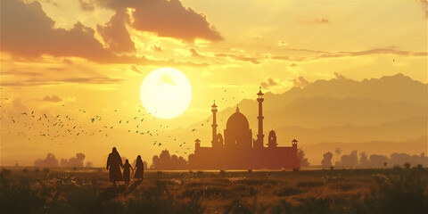 Fototapeta premium Beautiful Mosque in scenic nature landscape, part 58